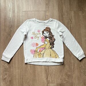 Disney Girls White 'Dream Big' Belle Graphic Fleece Sweatshirt Size 7